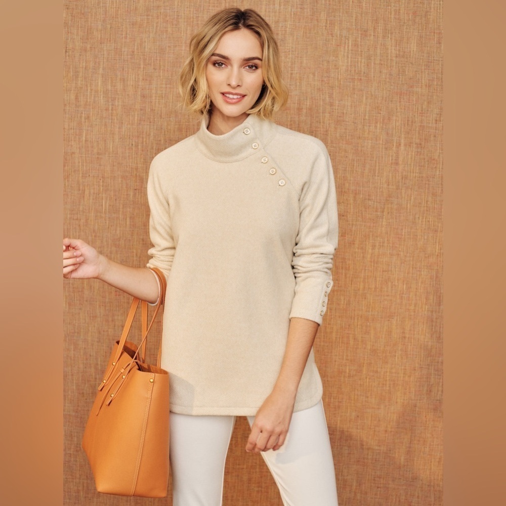 J. McLaughlin Marisa fleece top tan herringbone sz lg